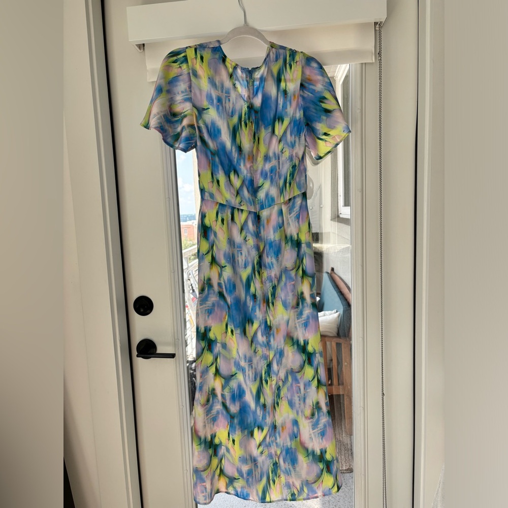 WORN ONCE! Topshop v-neck angel sleeve midi dress in multi - Picture 4 of 5